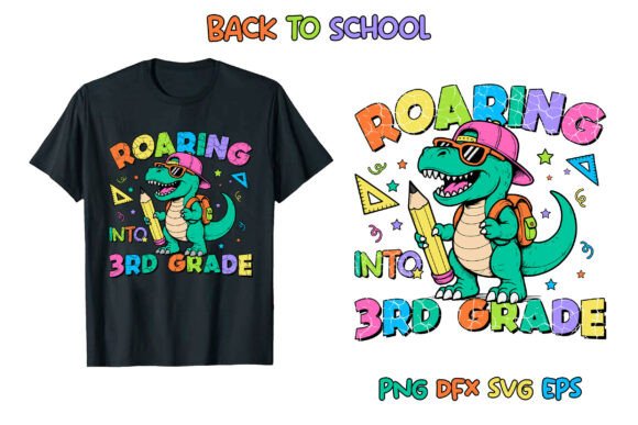Back to School 3rd T Rex T-shirt PNG Graphics