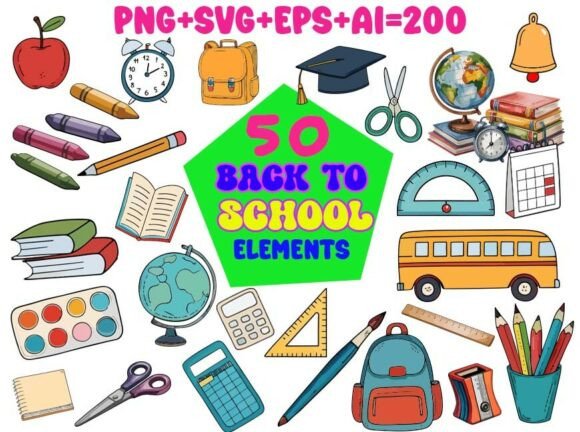 Back to School Sublimation Clipart SVG: Graphics for Print Templates