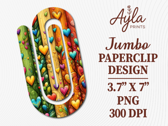 Colorful Boho Heart Jumbo Paperclip Graphics for Crafts