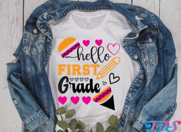 Hello First Grade Back to School Graphics & T-Shirt Designs