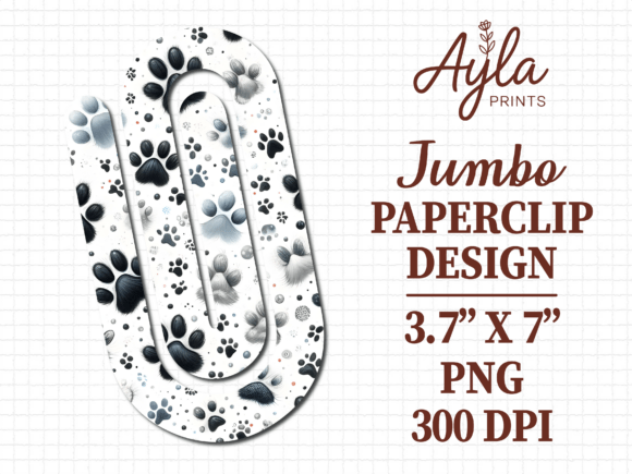 Paw Print Dog Pattern Jumbo Paperclip Graphics for Crafts