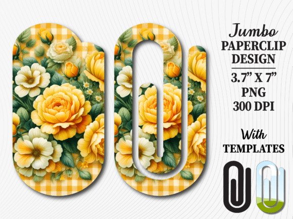 Rose Flower Gingham Jumbo Paperclip Graphics for Crafts