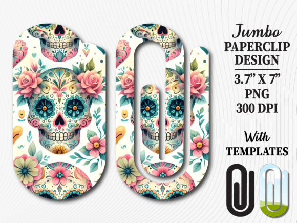 Sugar Skull Floral Boho Jumbo Paperclip Graphics & Crafts